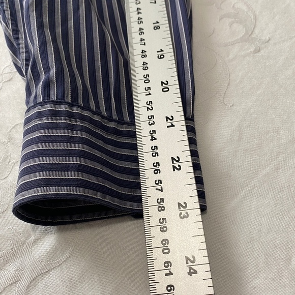Boss Hugo Boss Navy/Silver Striped Men's Button-Up Long Sleeve Shirt Size Large - Picture 9 of 11